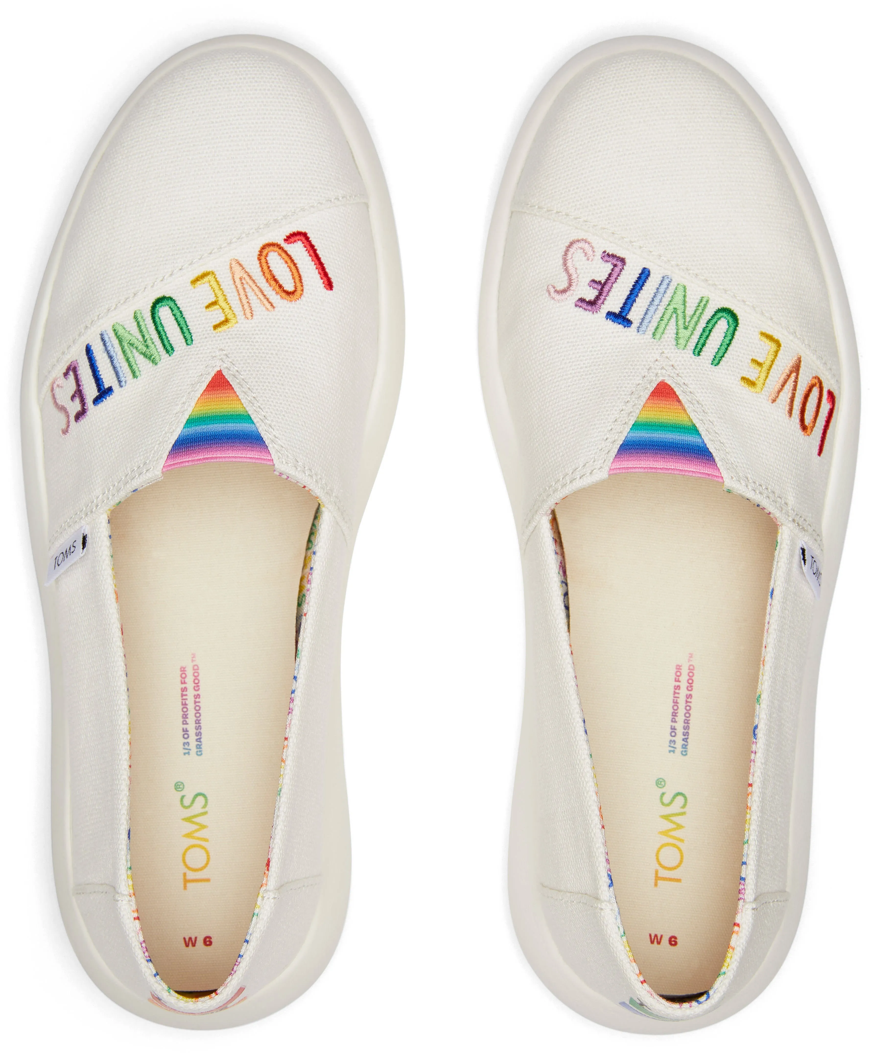 Toms Womens Alpargata Mallow White Canvas Love Unites Embroidery