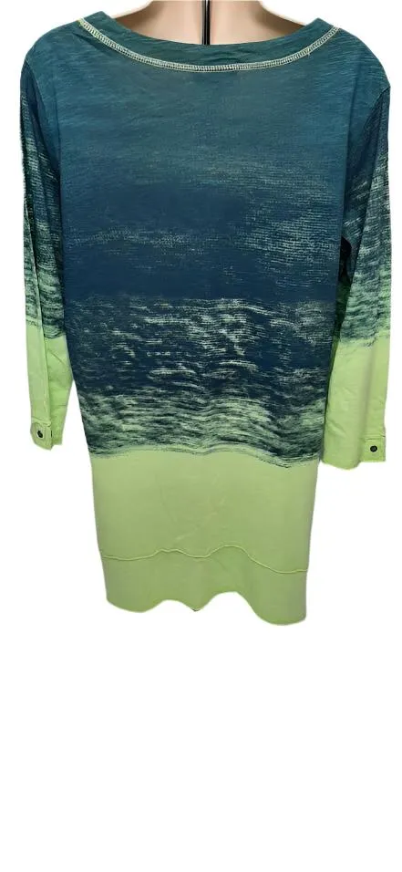 Top Pullover 3/4 Sleeve Lime&Denim Roll Neck-Women's-1123