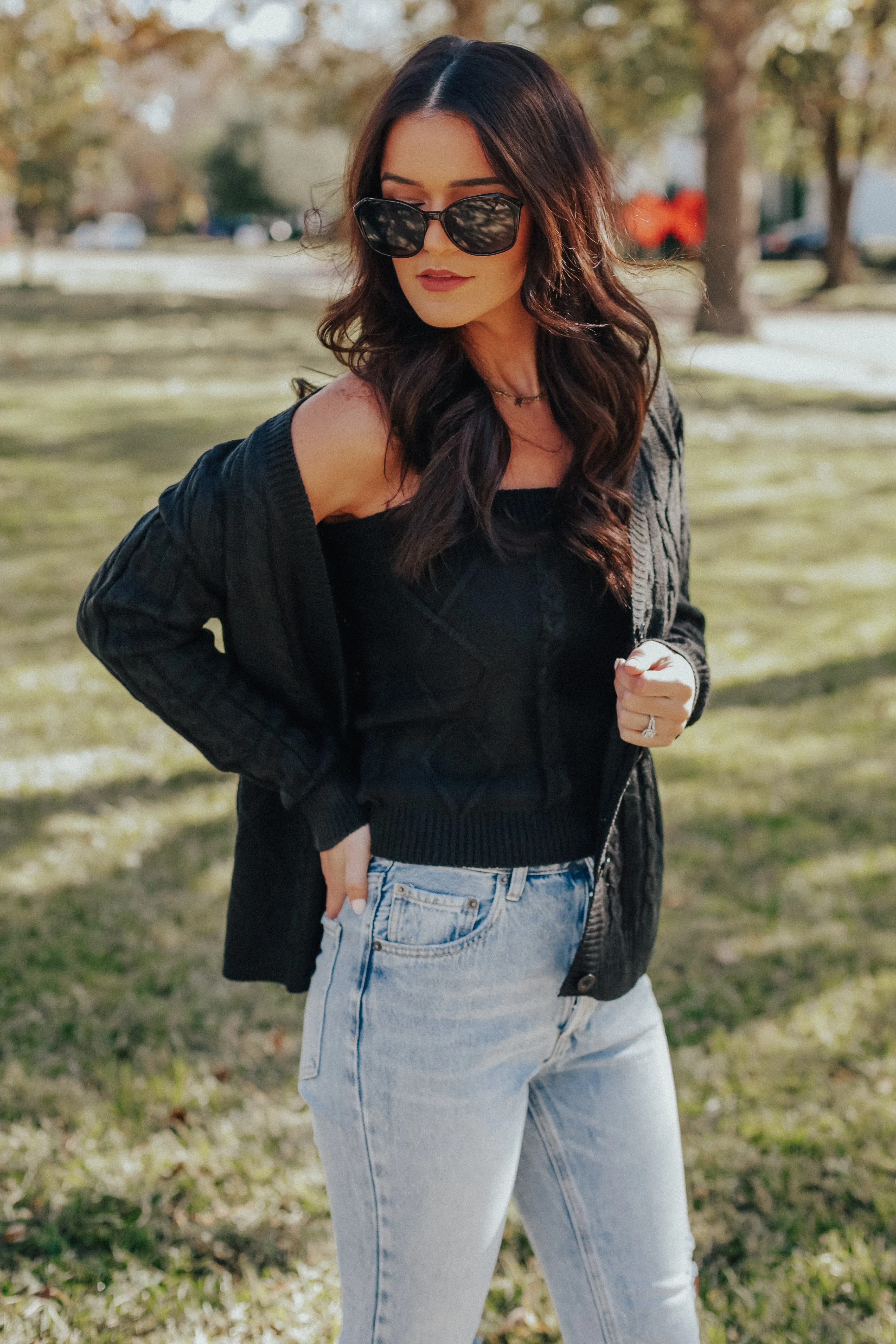 Tube Top & Cardigan Sweater Set (BLACK)