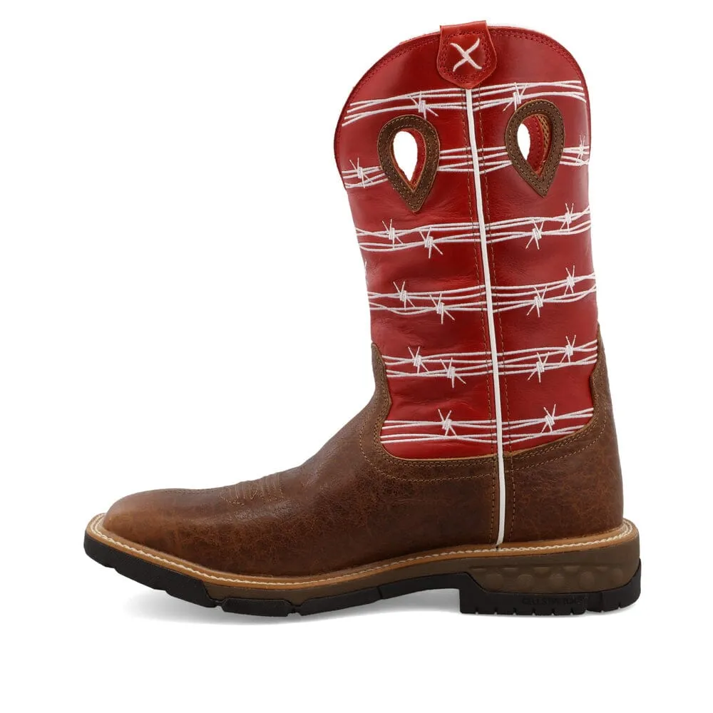 Twisted X Men's - 12" Red Leather Western Work Boot - Square Toe