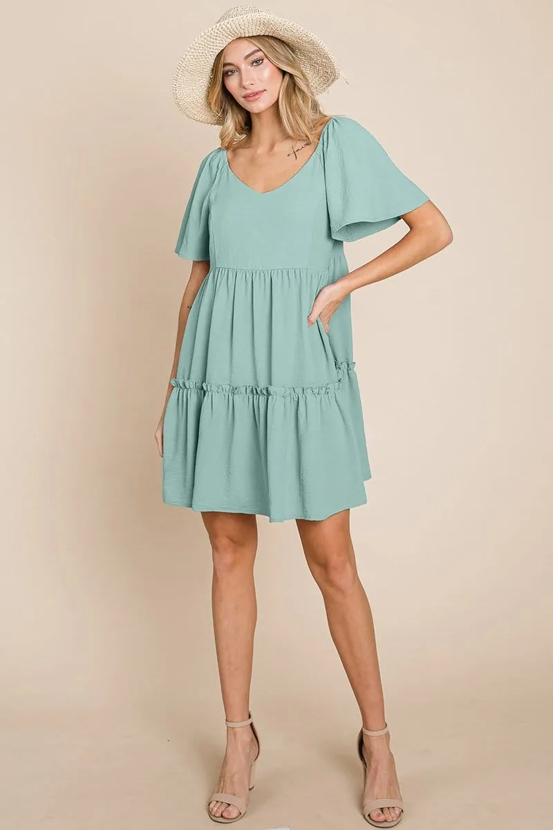 V neck Ruffle Tiered Layered Babydoll Dress