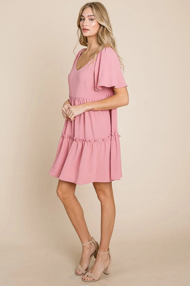 V neck Ruffle Tiered Layered Babydoll Dress