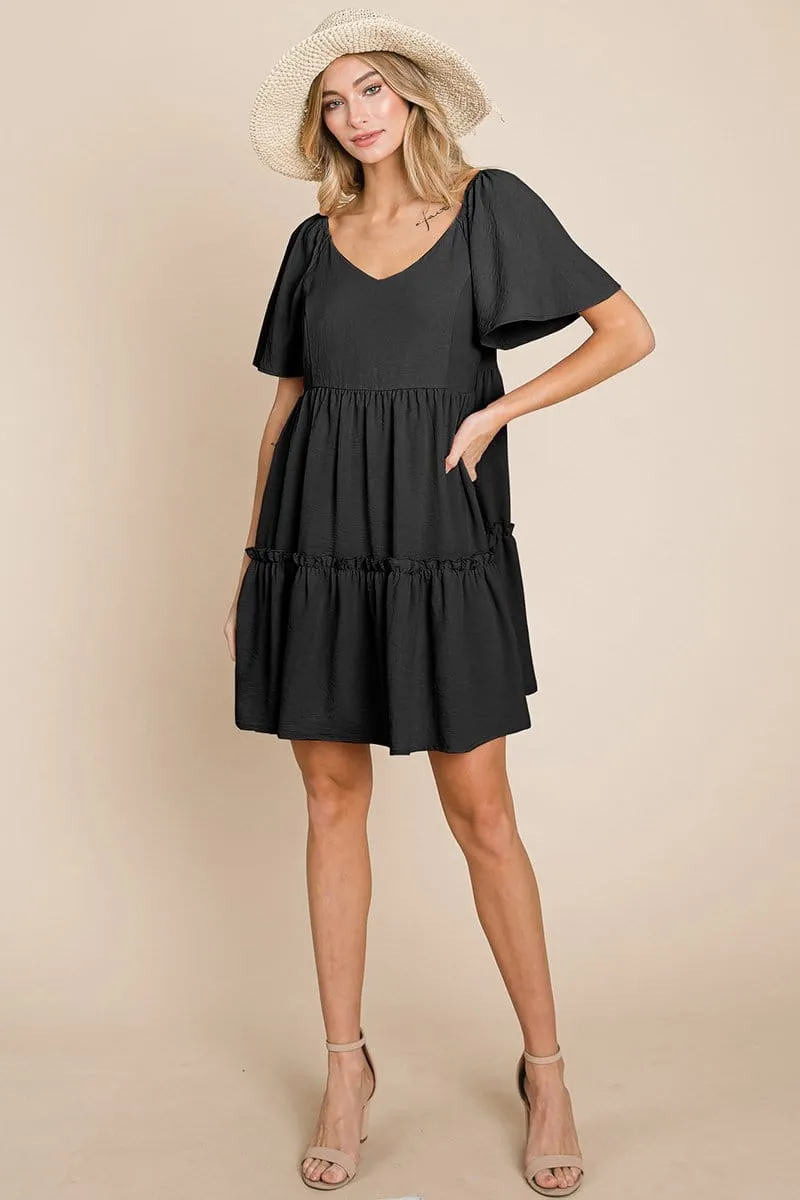 V neck Ruffle Tiered Layered Babydoll Dress