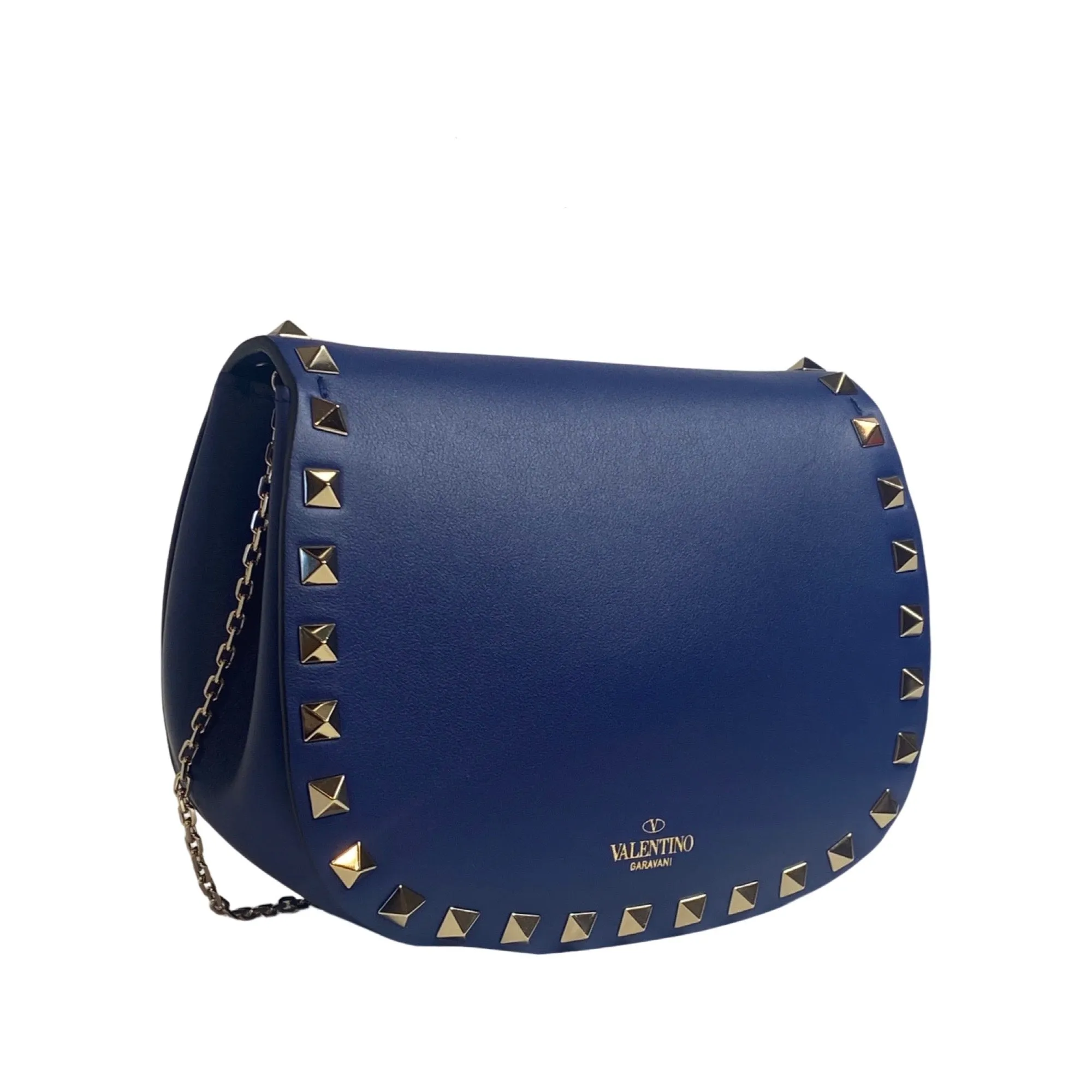 Valentino Garavani Rockstud Blue Leather Small Chain Crossbody Bag