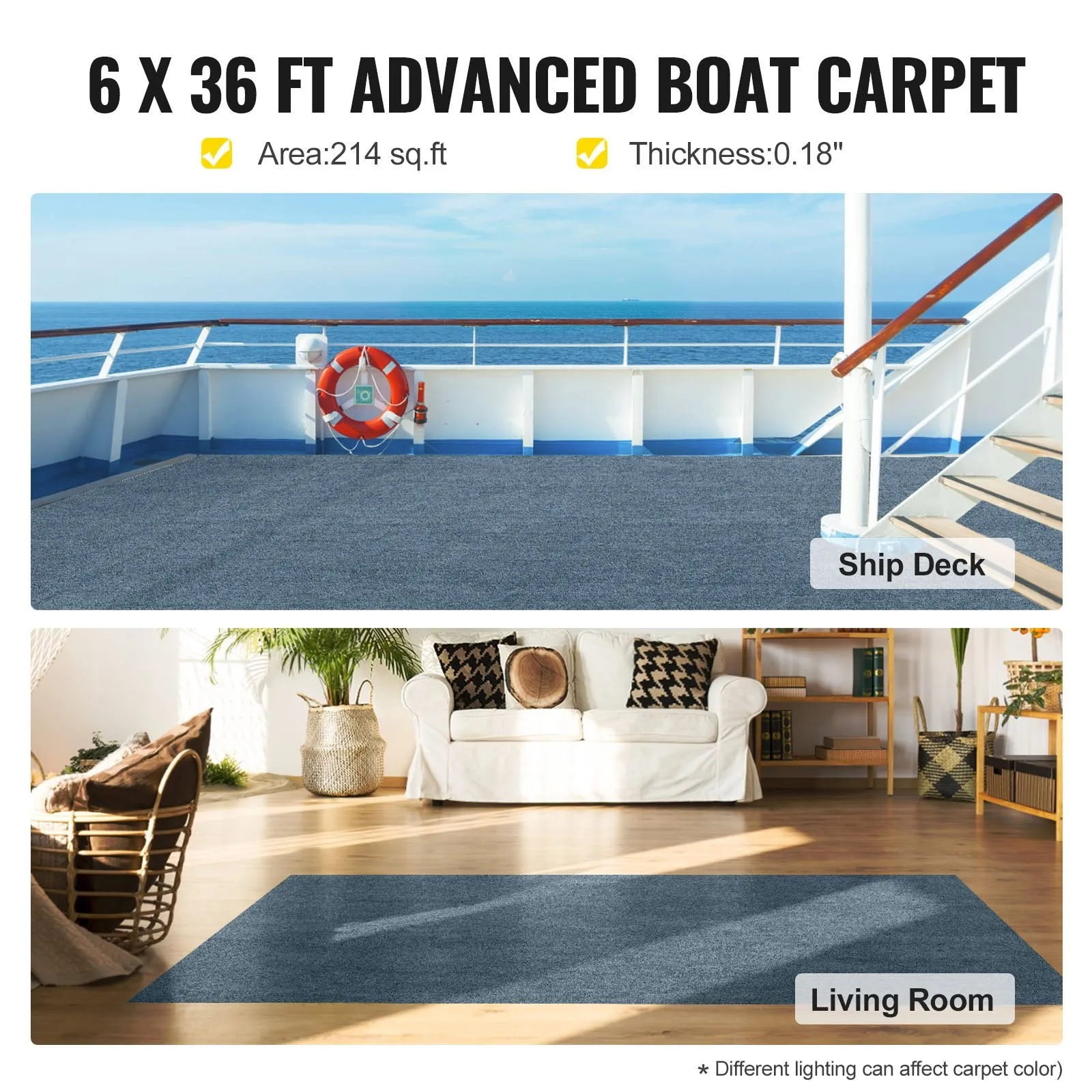 Vevor Marine Carpet 6' x 36' Waterproof Non-Slip Texture Rug Indoor/Outdoor Gray New