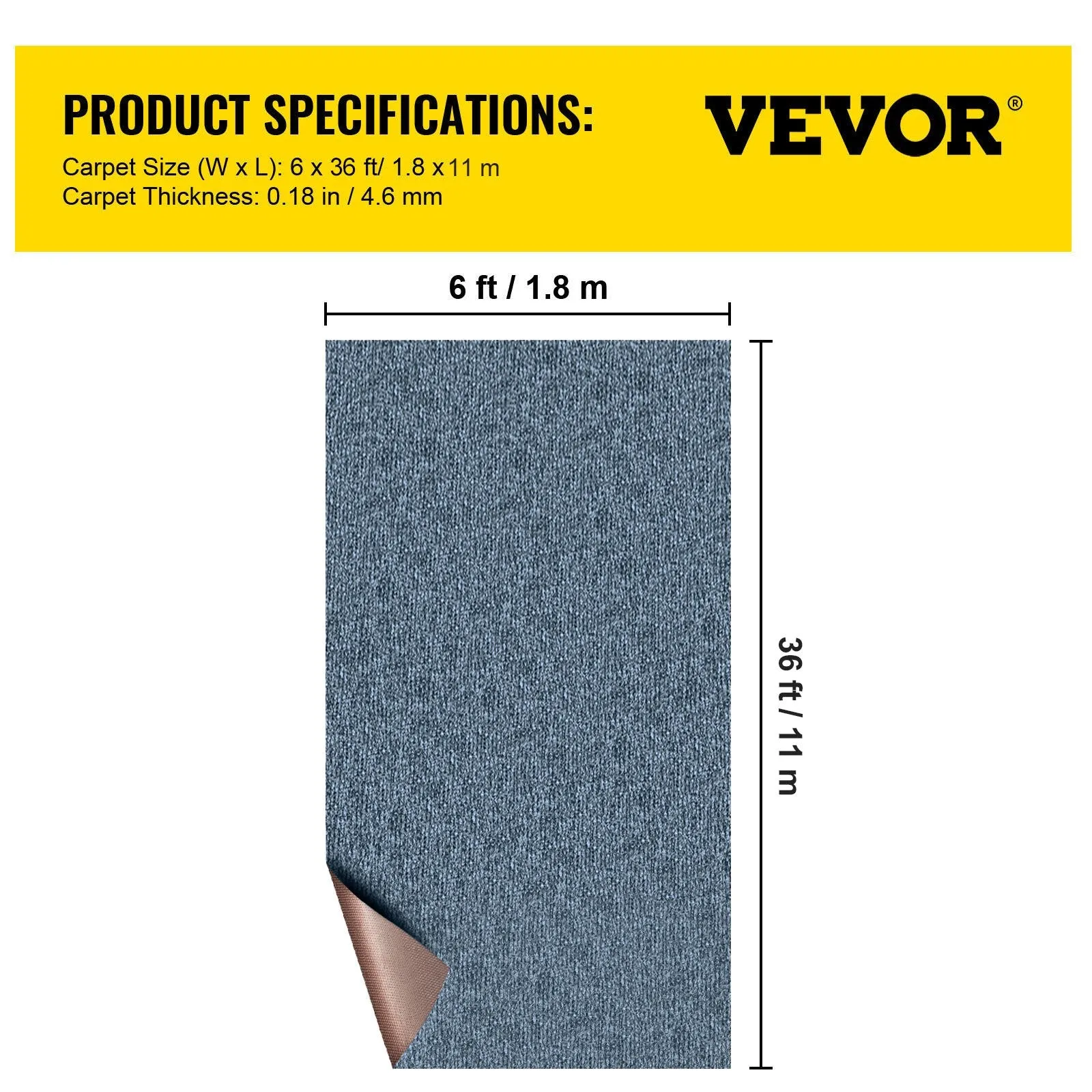 Vevor Marine Carpet 6' x 36' Waterproof Non-Slip Texture Rug Indoor/Outdoor Gray New