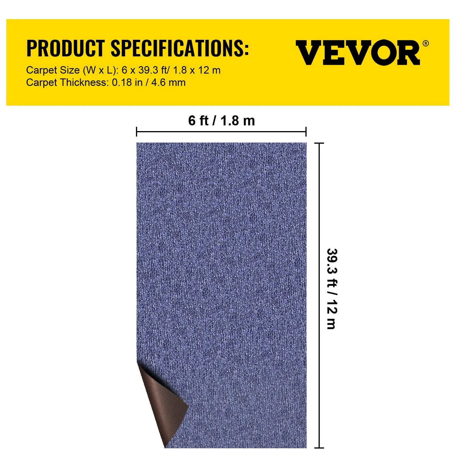 Vevor Marine Carpet 6' x 39.3' Waterproof Non-Slip Texture Rug Indoor/Outdoor Blue New