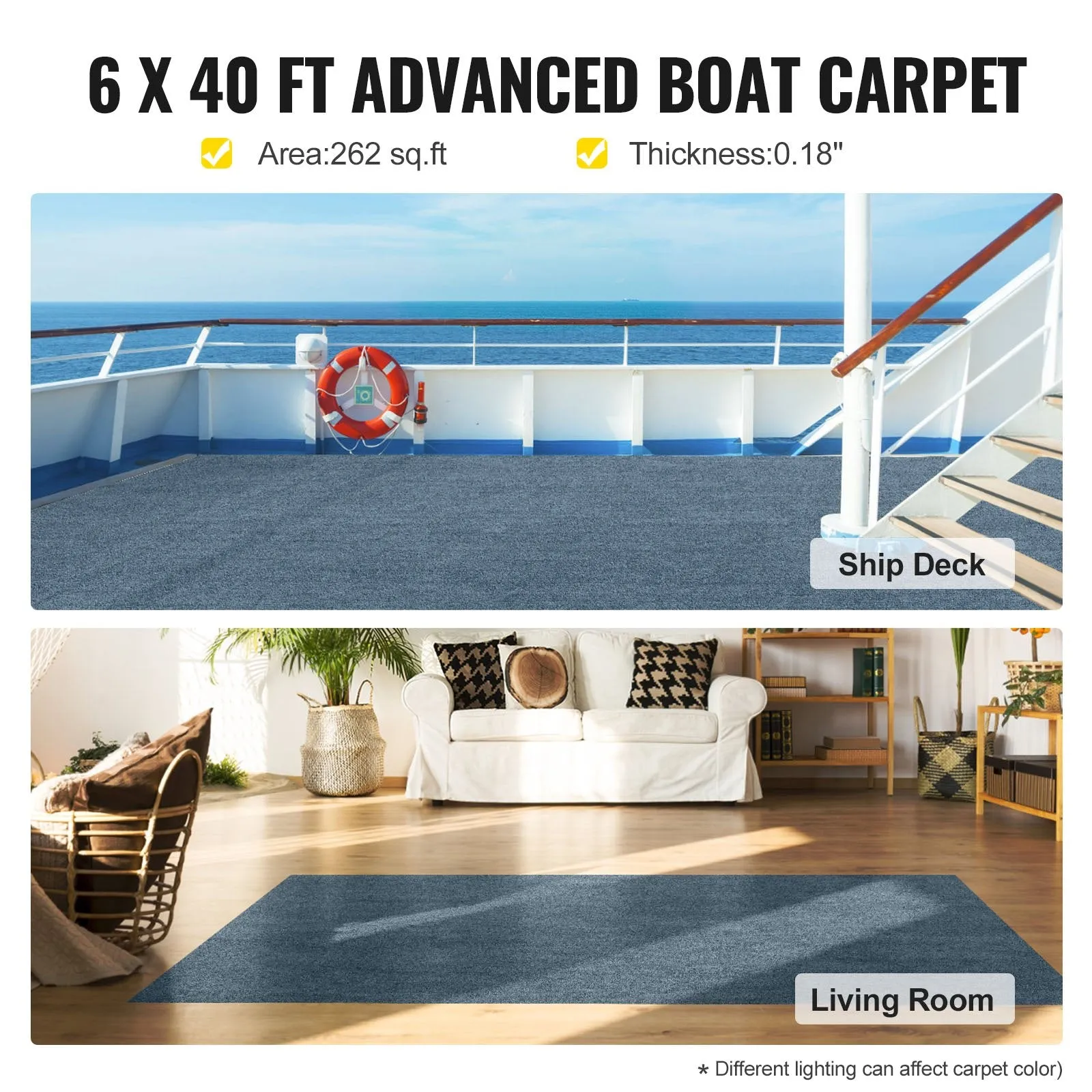 Vevor Marine Carpet 6' x 39.3' Waterproof Non-Slip Texture Rug Indoor/Outdoor Gray New