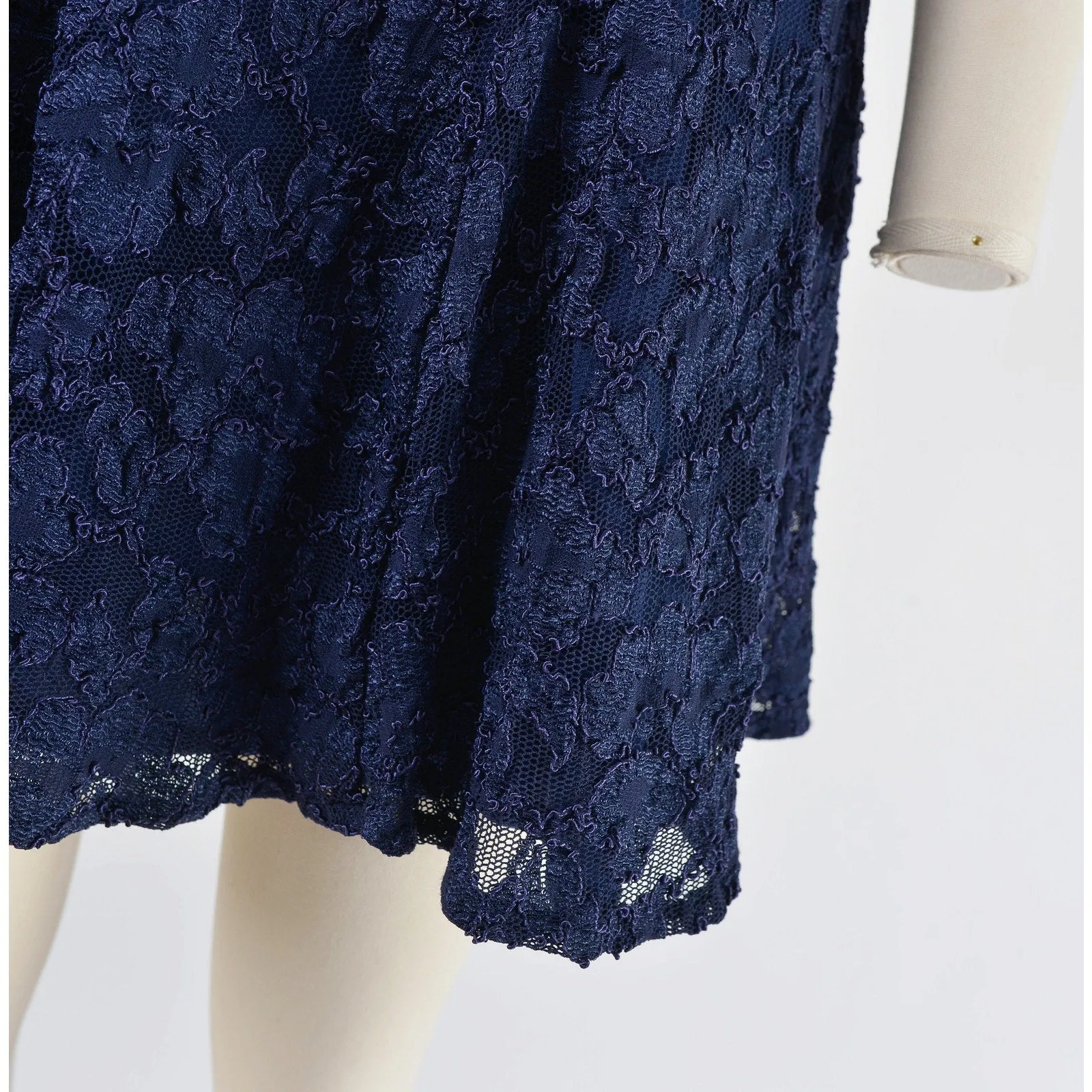 Vintage 90s Navy Lace Skater Dress Open Back Sleeveless Fit and Flare Mini size XS