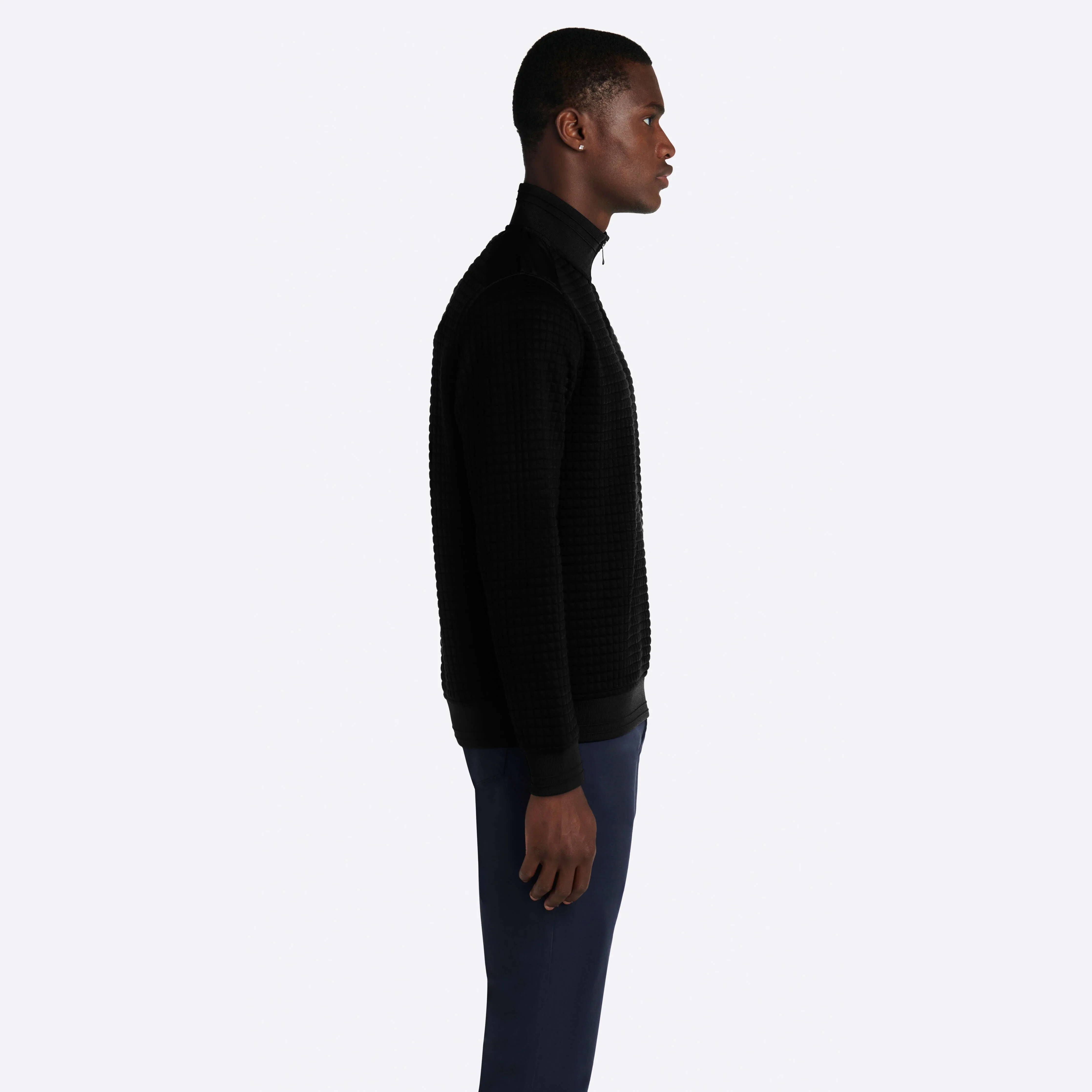 Waffle Knit Quarter Zip Mock Neck Pullover