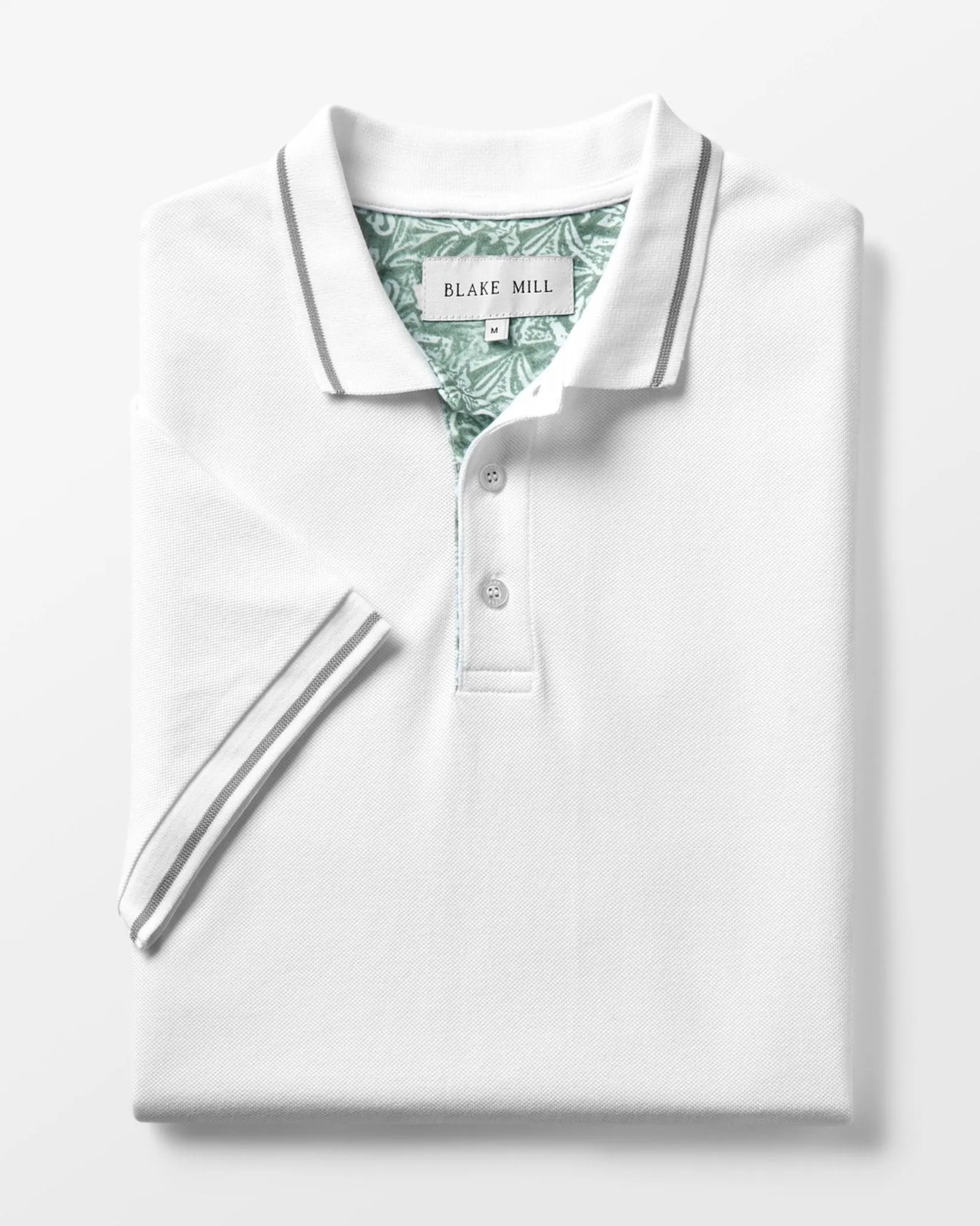 White Pique Polo with Laurel Leaves Accents