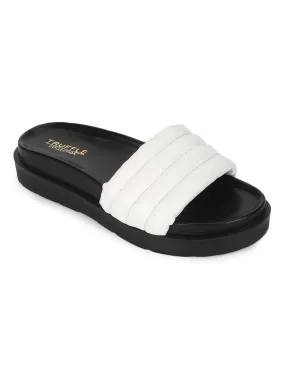 White PU Quilted Platform Slides