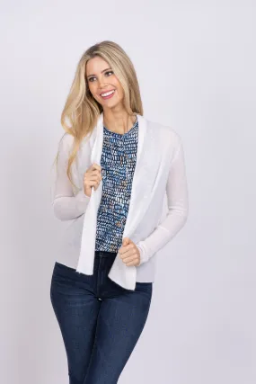 White Warren Essential Cashmere Mini Trapeze Cardigan in Soft White