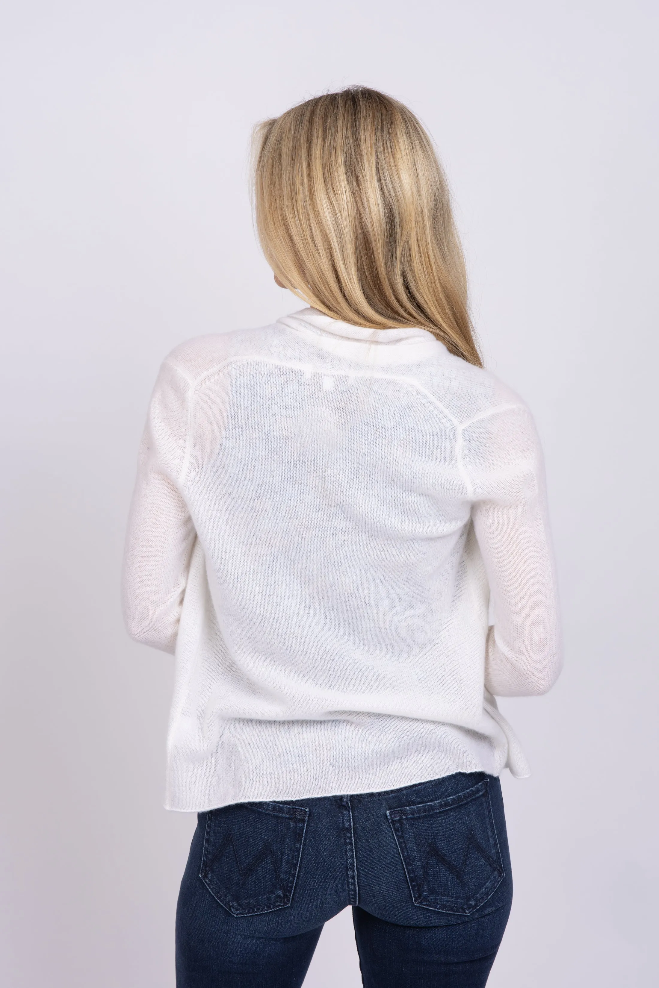 White Warren Essential Cashmere Mini Trapeze Cardigan in Soft White