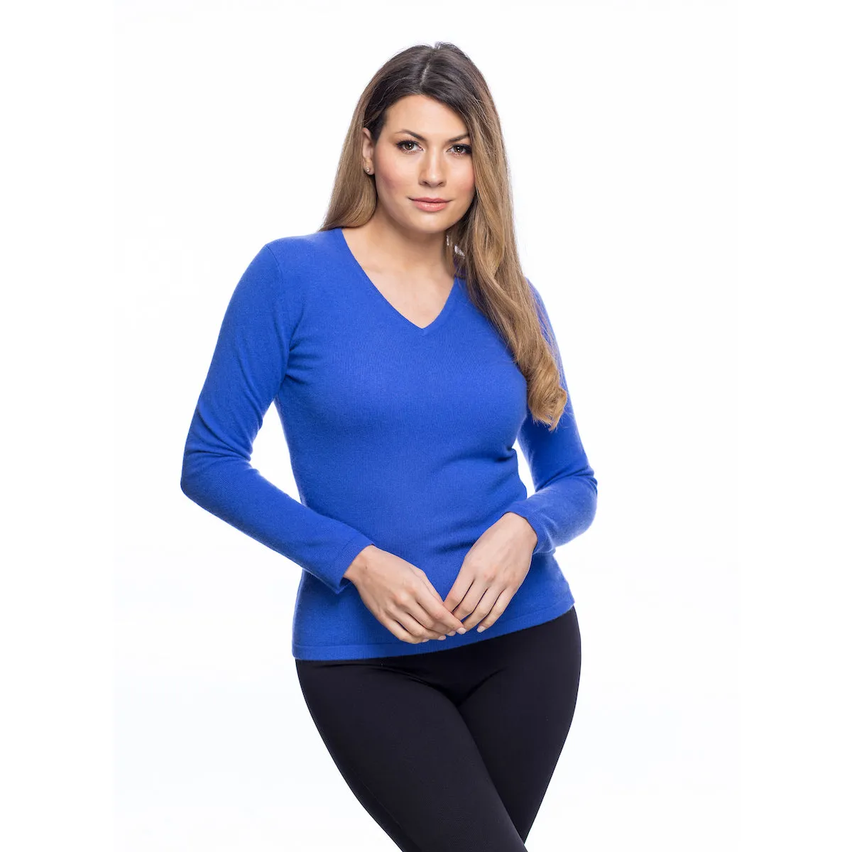 Women's 100% Cashmere V-Neck Jumper Dunedin Cashmere Cornflower