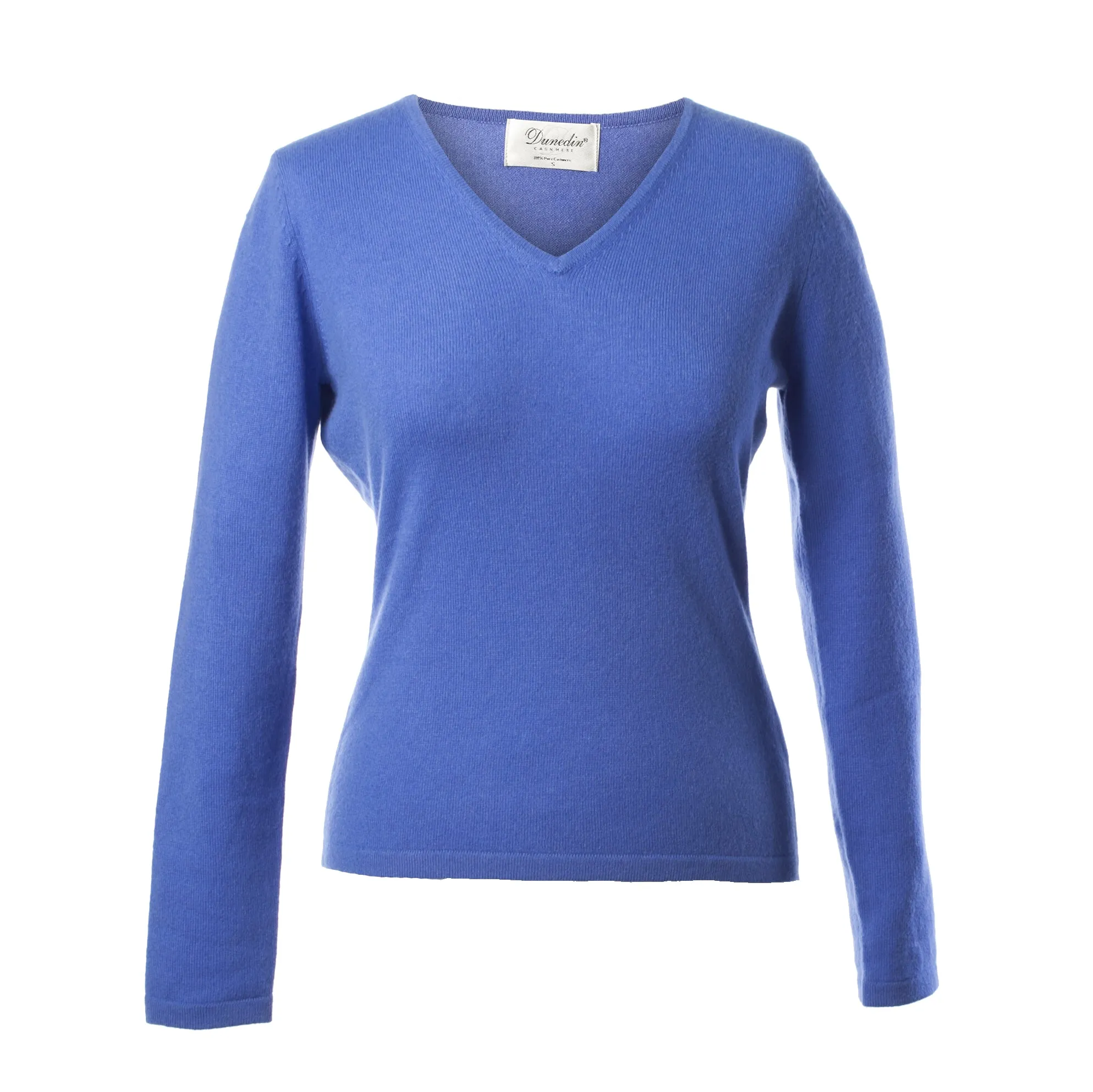 Women's 100% Cashmere V-Neck Jumper Dunedin Cashmere Cornflower