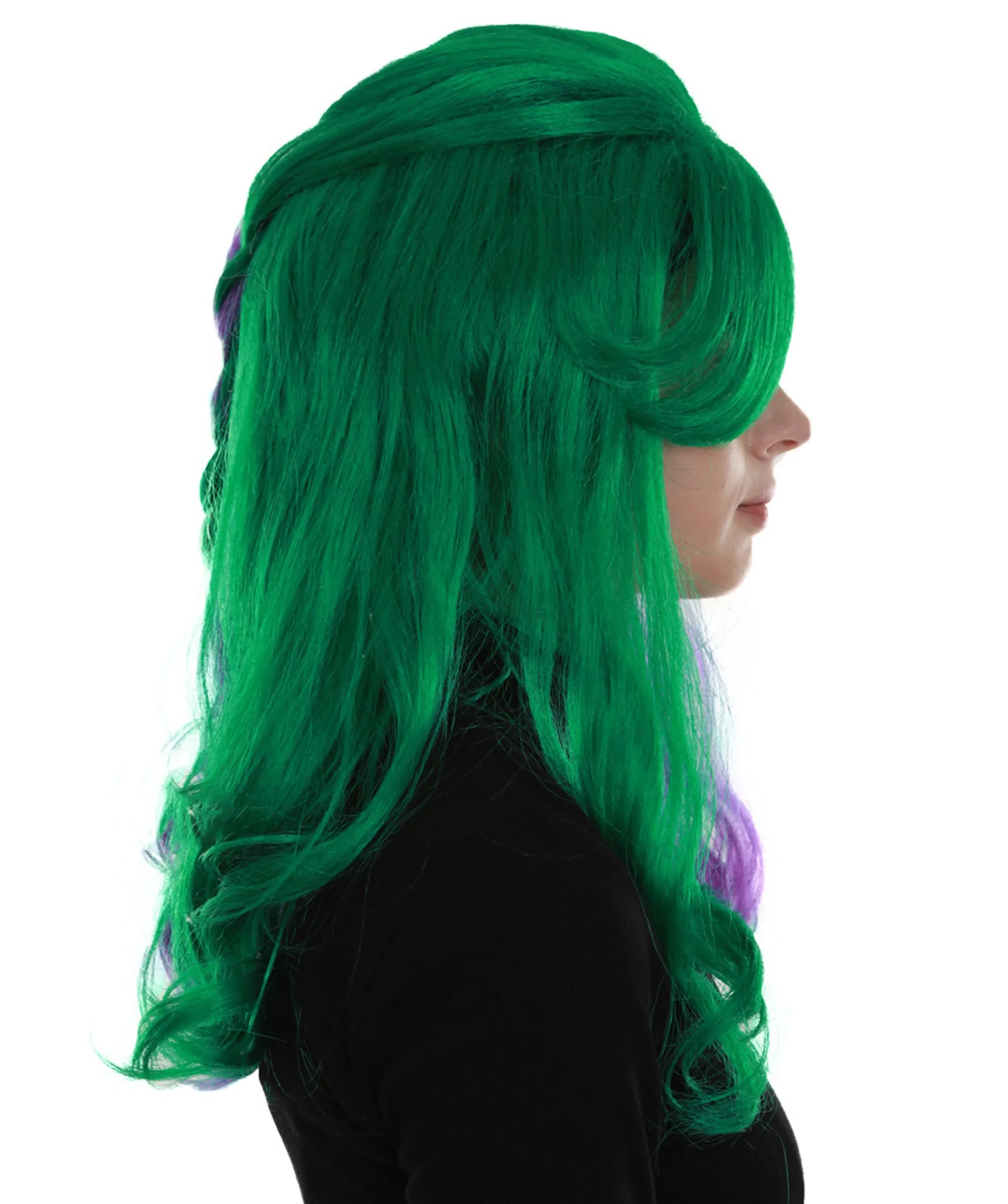 Women's Two Tone Green and Purple Color Wavy Medium Length Trendy Galactic Maiden Wig