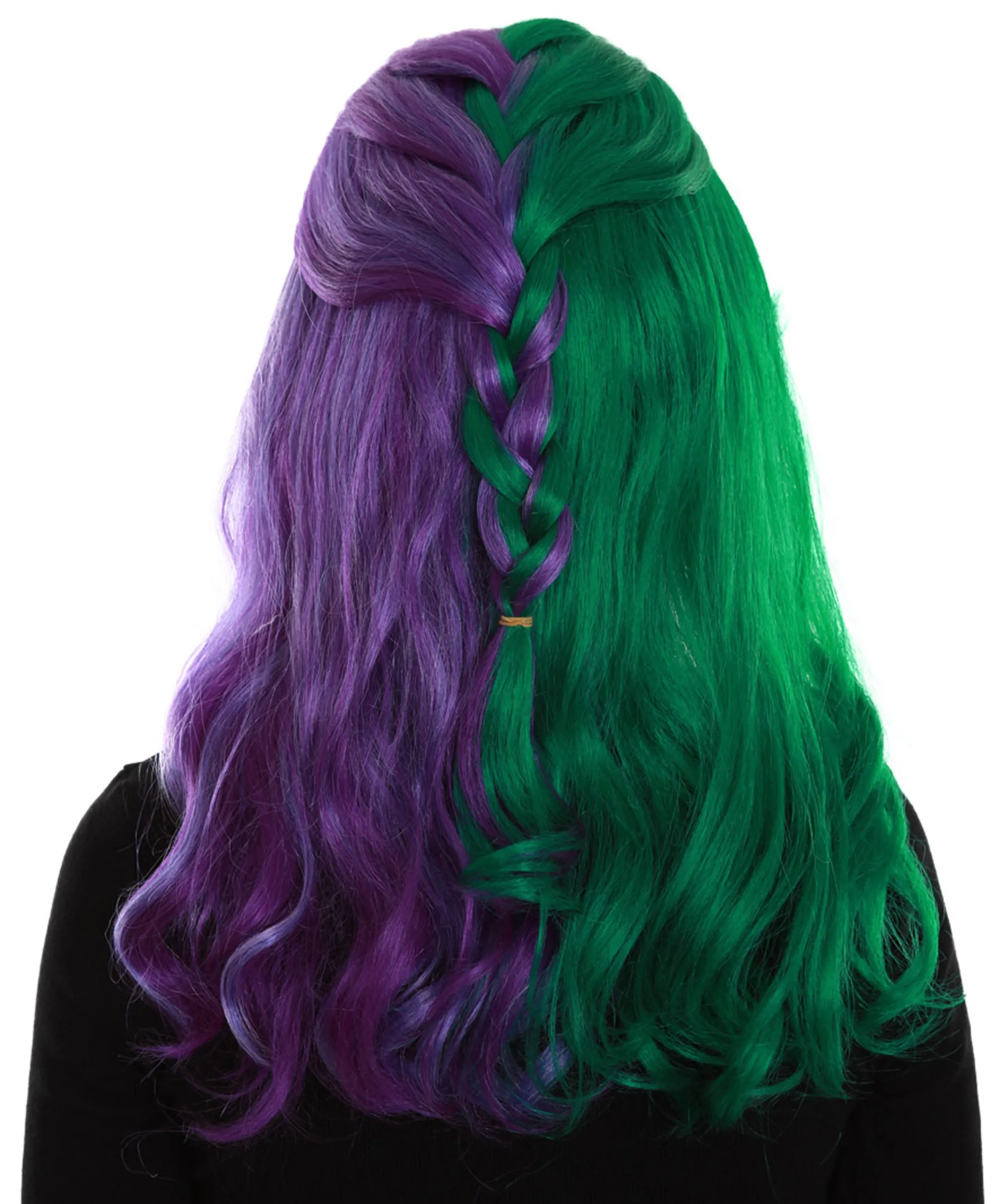 Women's Two Tone Green and Purple Color Wavy Medium Length Trendy Galactic Maiden Wig